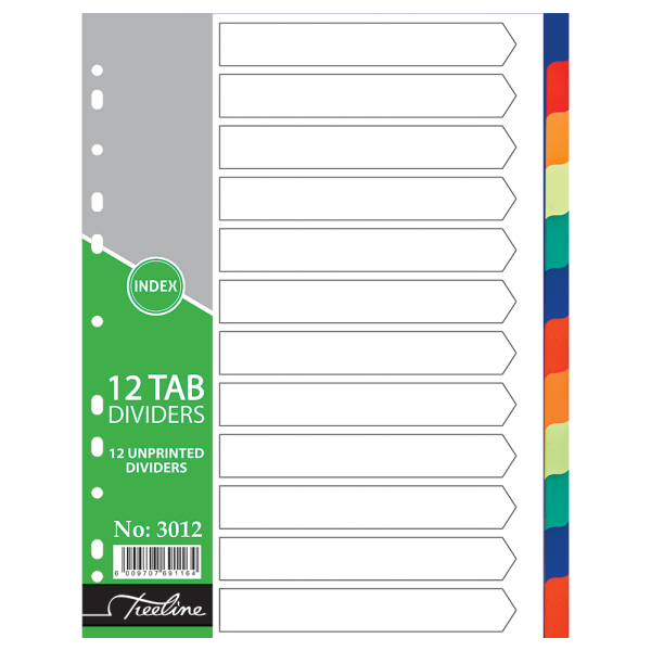 Dividers PVC Plain 160 Micron A4 Index 12 Tab Rainbow - City Stationers ...
